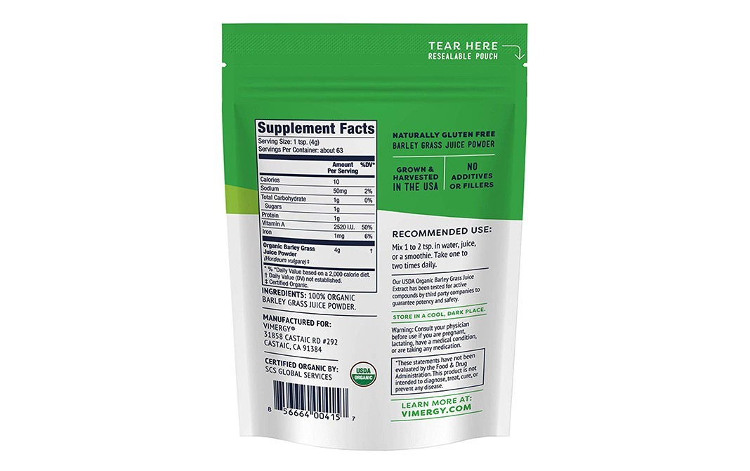 Vimergy Barley Grass Juice Powder Dietary Supplement   Pack  250 grams